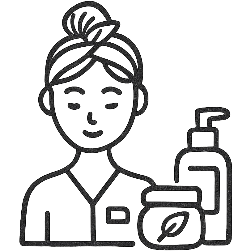cosmetologist, skincare products, minimalist icon, line art emoji