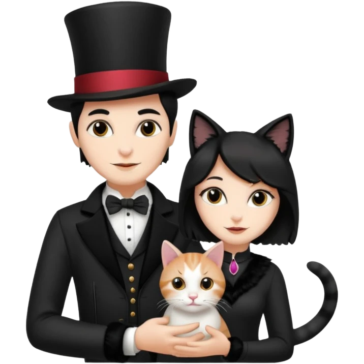 magician couple and their pet cat emoji