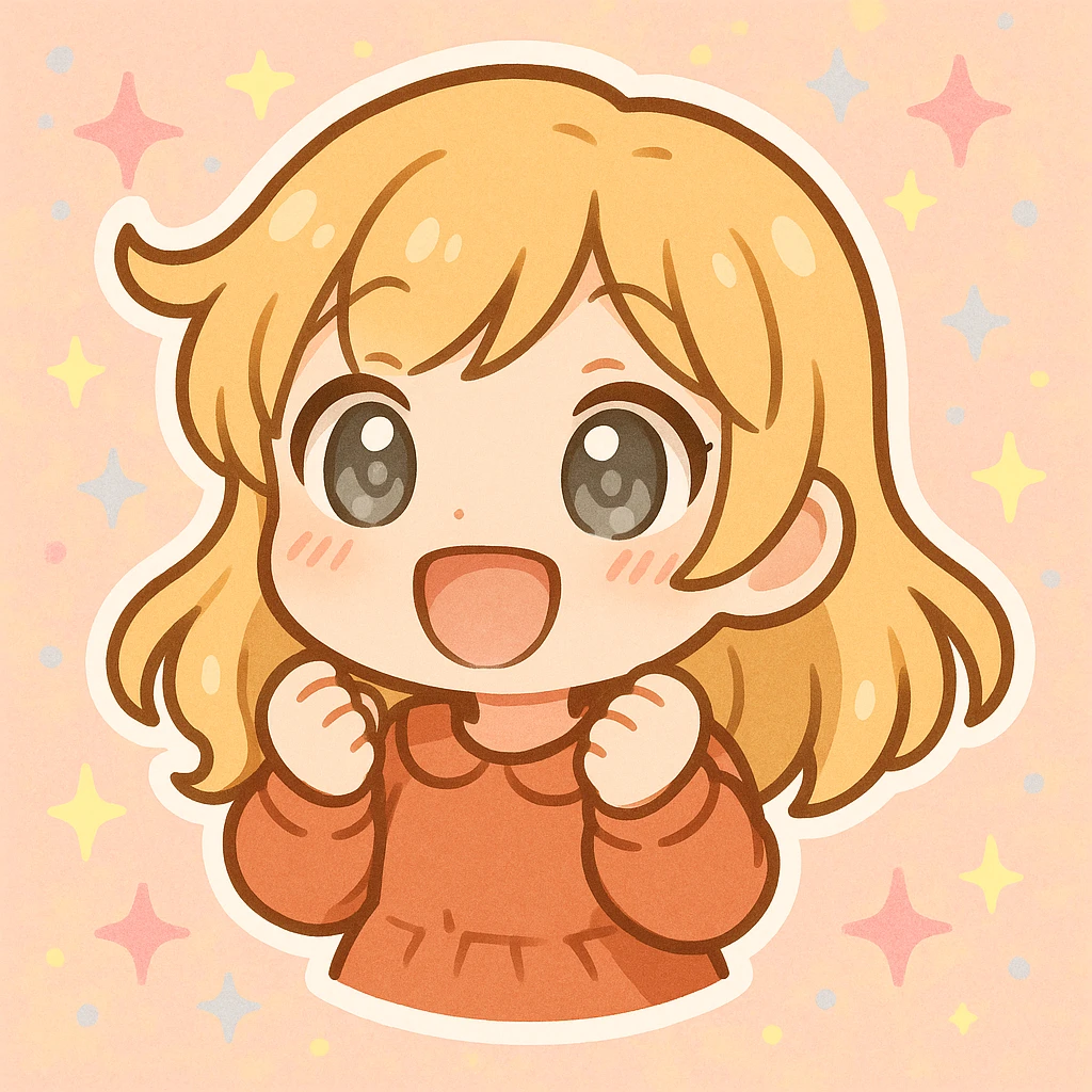 Add a playful, pastel background with stars and sparkles, keeping the chibi stickers style. emoji
