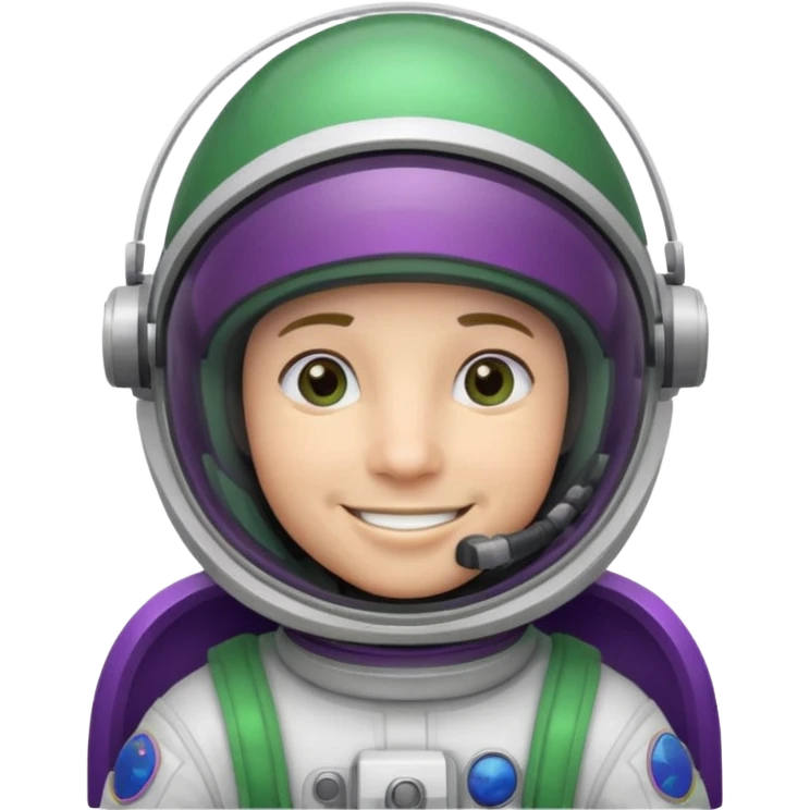 An astronaut wearing a cowboy's hat on his helmet, green and purple accents for the space suit emoji