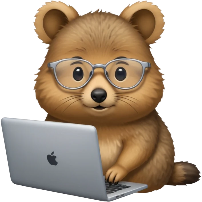 Silver-rimmed, bespectacled front quokka working on a laptop emoji