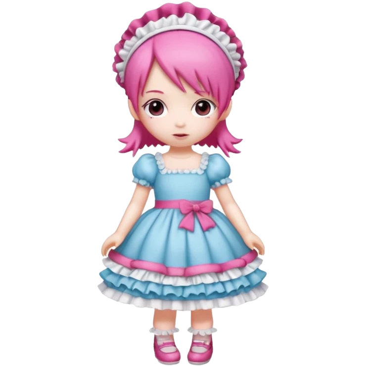 Isolated detaile illustration incredibly raspberry torte doll figurine full body with pink hair and a raspberry hairband emoji