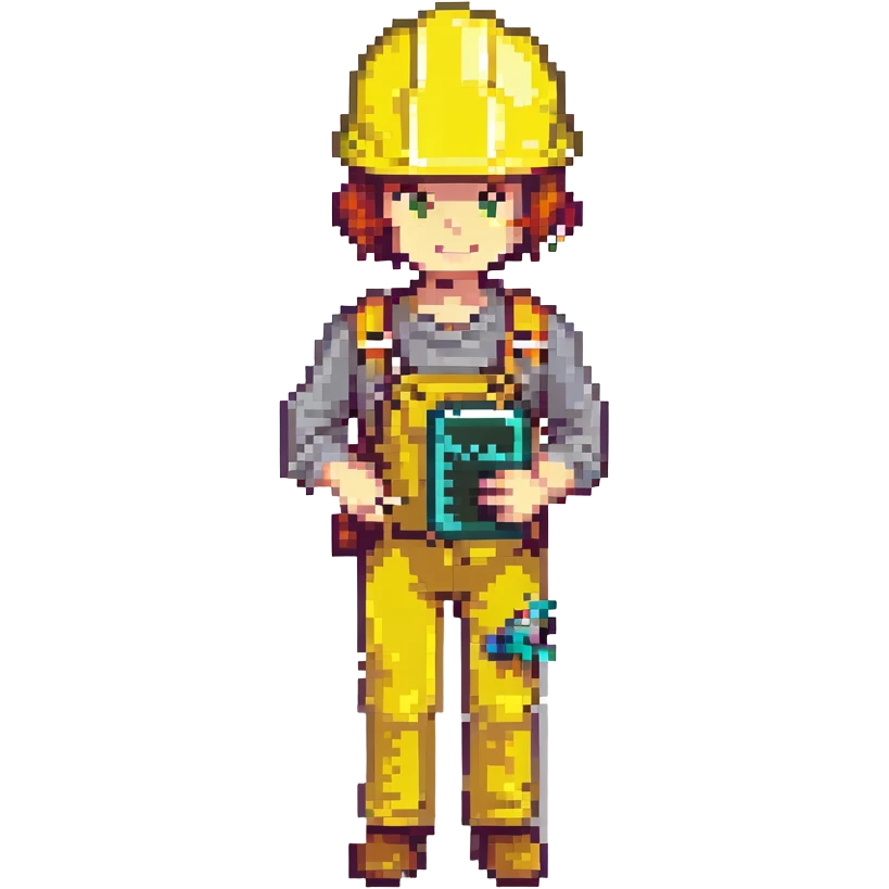 pixel art style engineer with yellow helmet and ruler emoji
