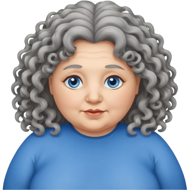  chubby 50 years olde woman with grey long curly hair and bleu eyes emoji