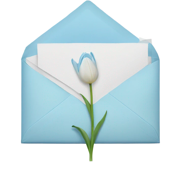 white envelope with light blue tulips emoji