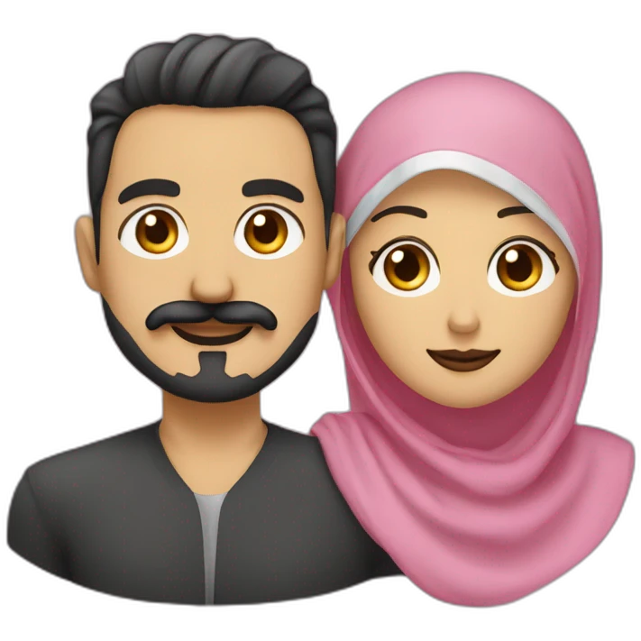 Me as a man with a moustache and a goatee with my hijabi wife with earings winking emoji