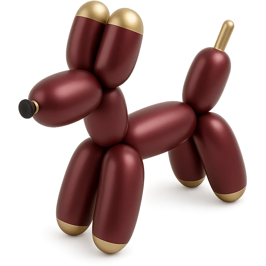 shiny burgundy dog shaped party balloon, shiny and festive emoji