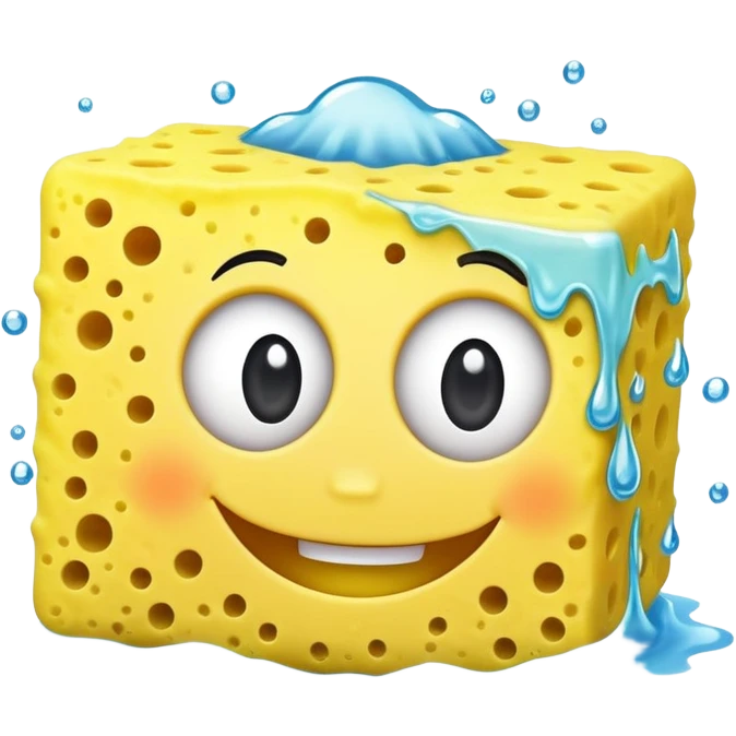 A happy yellow cleaning sponge with a smiling face emoji