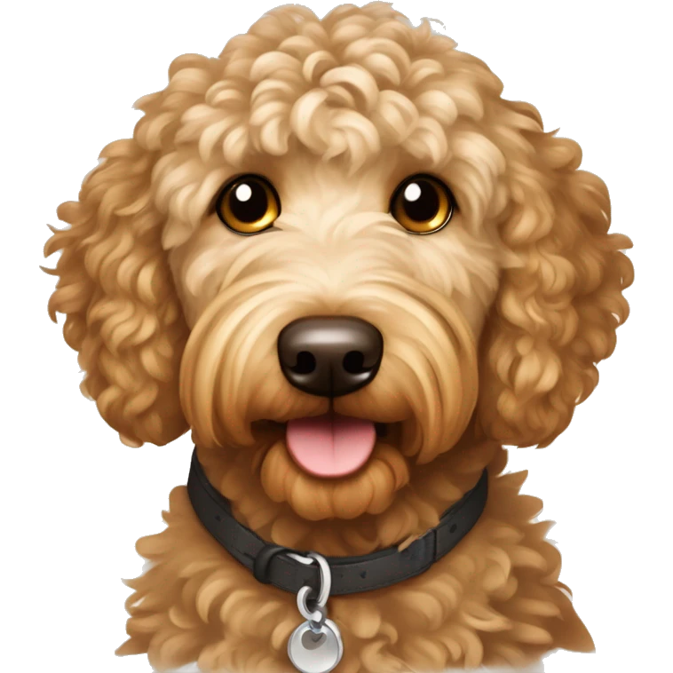 Goldendoodle-Shorthair, Mowhawk Curly top brown eye long eye-lashed short-fur male goldendoodle sweetie dog emoji