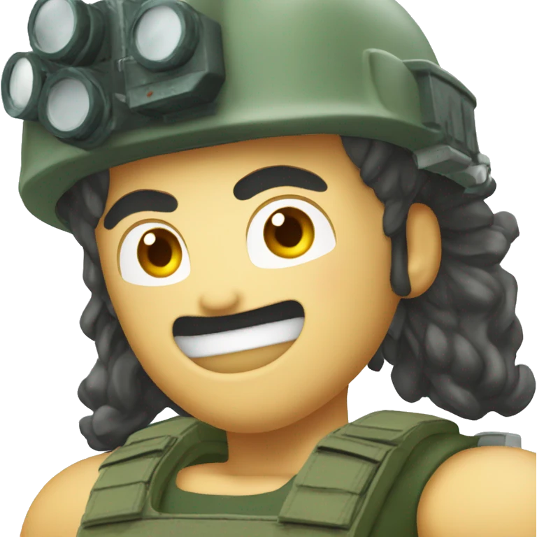 Gas muscler en militaire avec les cheveux bleus en super sayen  emoji