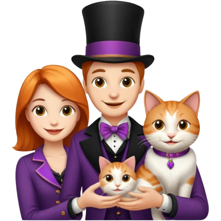 magician couple and their pet cat emoji