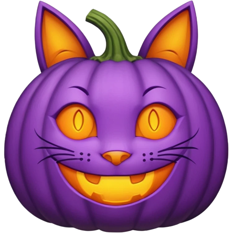 simple cartoon-style happily carved purple pumpkin with purple cat ears on top emoji