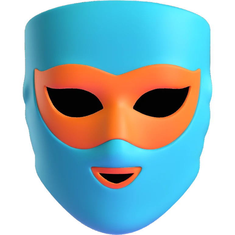 teal and orange ski mask with love expression emoji