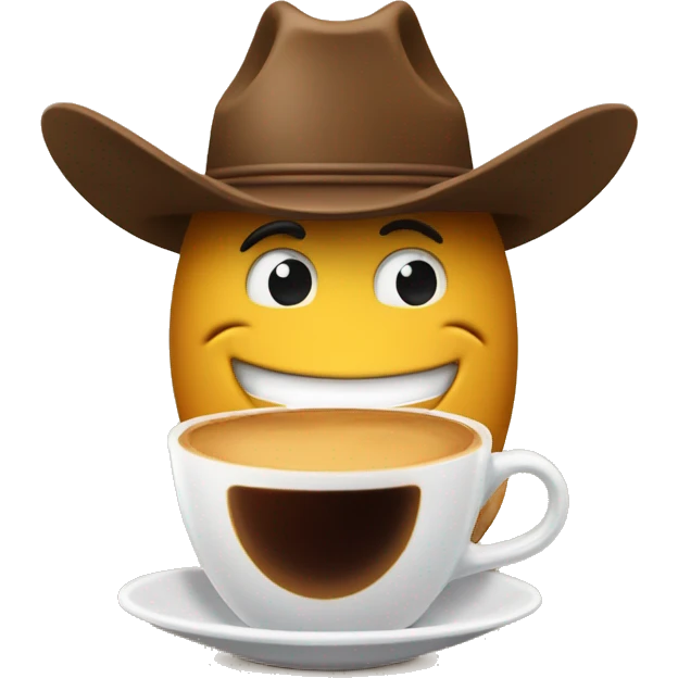 grinning histerically face with a cowboy hat brewing coffee on a horse  emoji