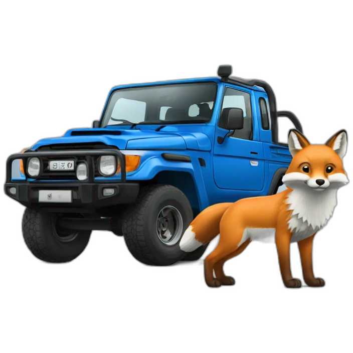 Fox driving a blue toyota landcruiser HZJ78 emoji