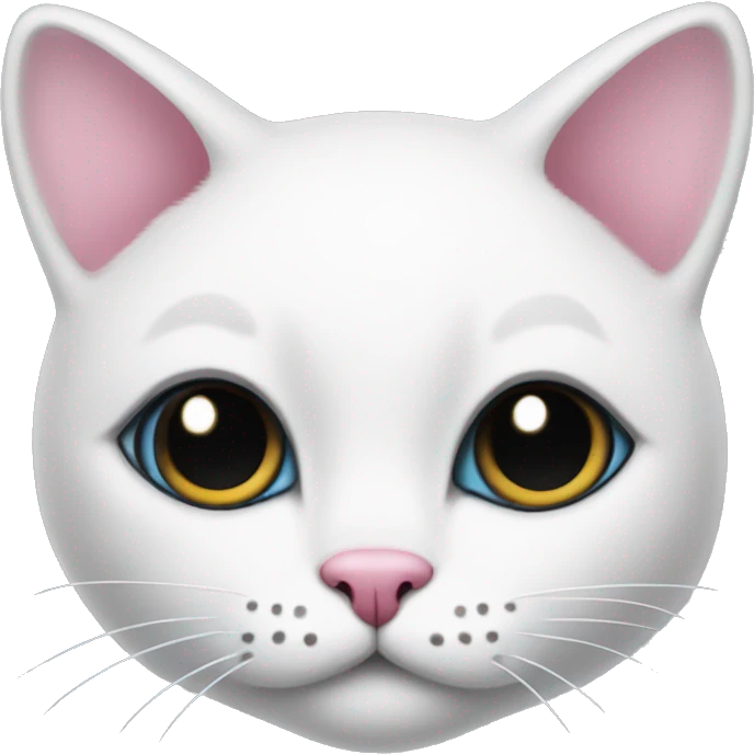 White cat with black spots, a pink nose, and a clipped ear emoji
