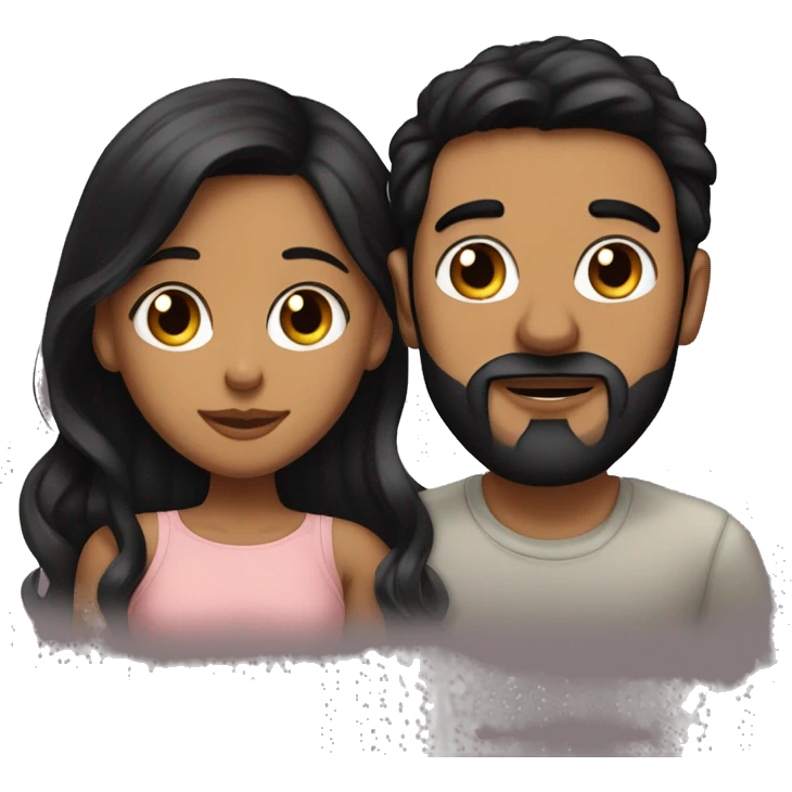 Medium skinned toned short bearded man with black hair kissing medium skin toned girl with black long hair wearing pajamas emoji