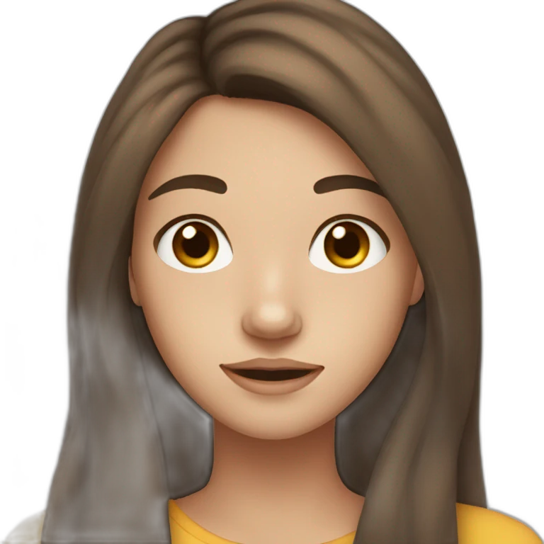 teenage girl with long brown hair and freckles, brown eyes emoji