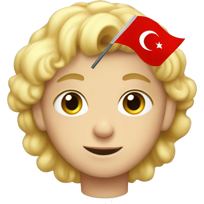 Blond Сurly boy with a Turkish flag emoji