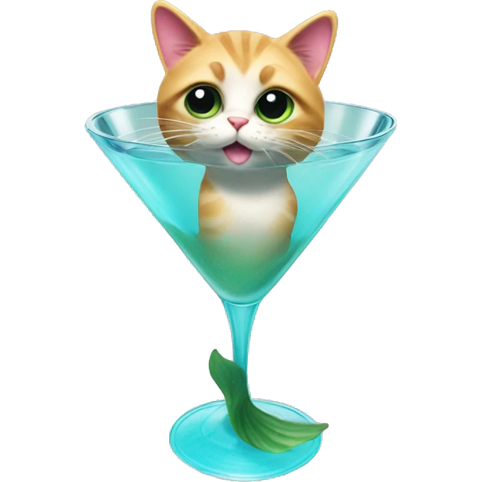 Mermaid cat inside martini glass emoji