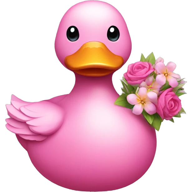 pink duck with bouquet of flowers emoji