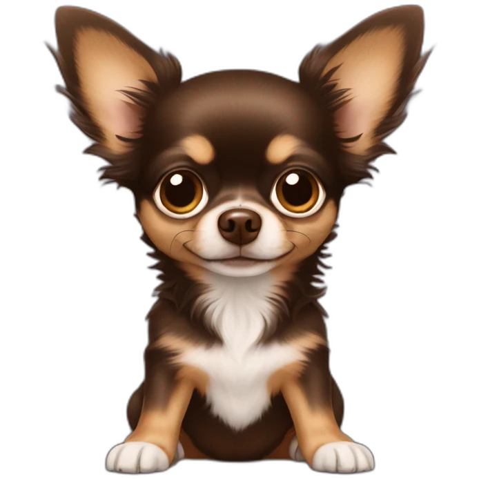 dark brown longhaired chihuahua with baby-face emoji