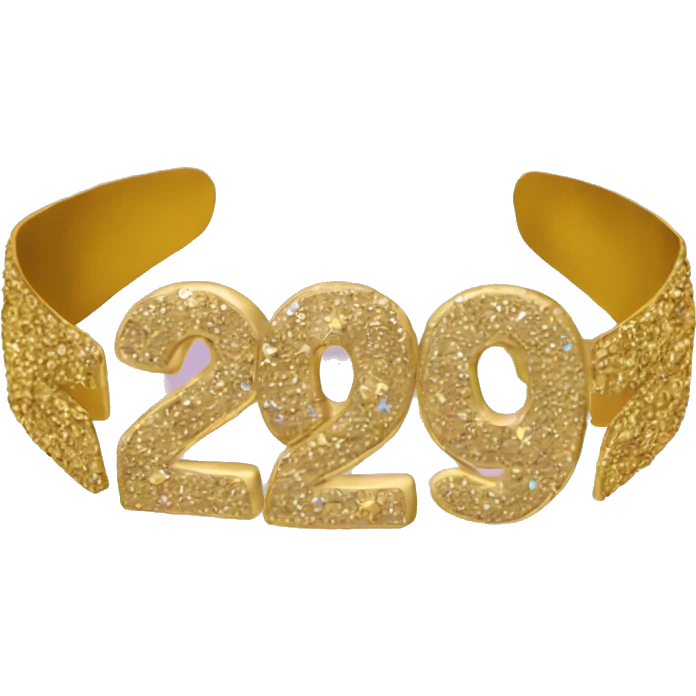 A gold headband with 2025 attached to the top of the headband no person emoji