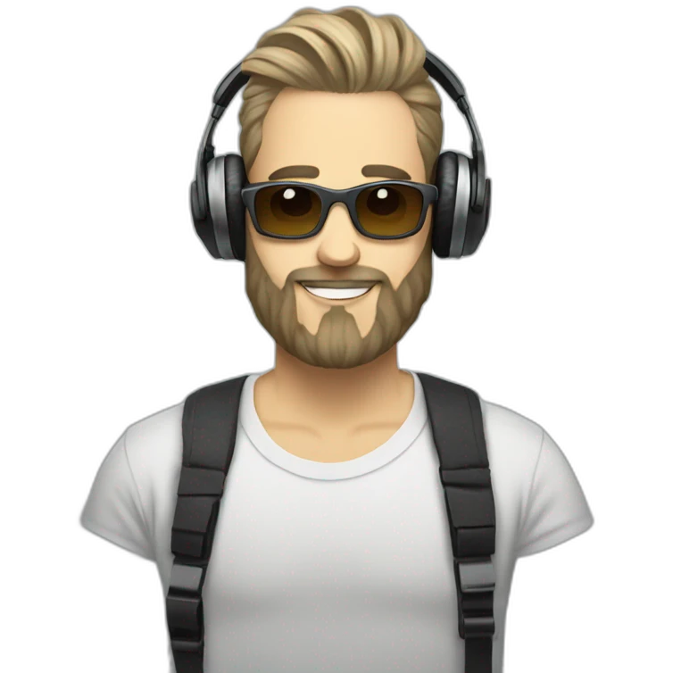 white Bearded man with man bun djing emoji
