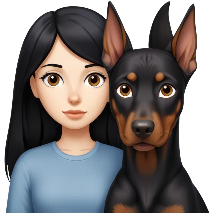 girl with long black hair and doberman dog emoji