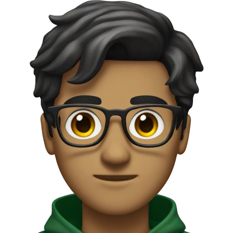 a male student with black hair rectangular shaped glasses in his eyes in slytherin emoji