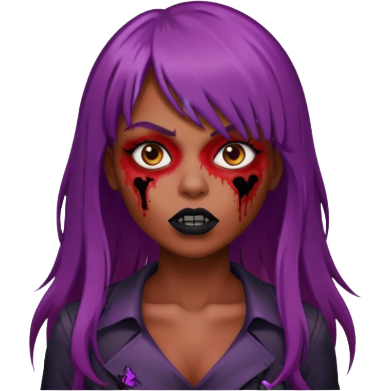 vampira gótica parda zumbi de cabelo longo e vermelho quase roxo e franja e roupa com decote e batom preto emoji
