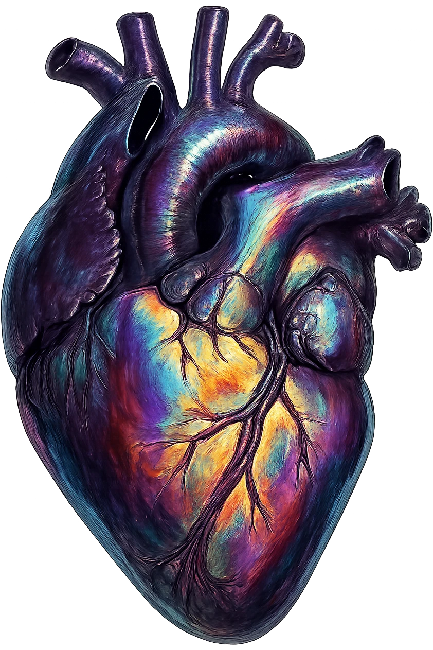 realistic digital art of a heart with a rainbow iridescent finish, no background emoji