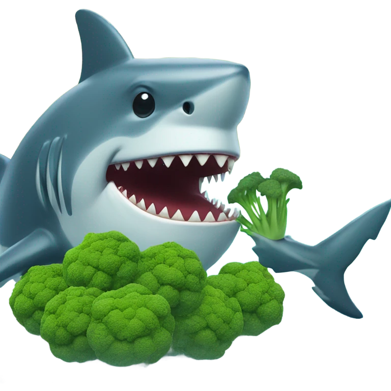 Shark with a top hat eating broccoli on an island emoji