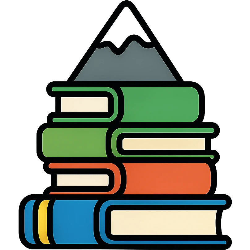 A mountain made of stacked books reaching upward emoji
