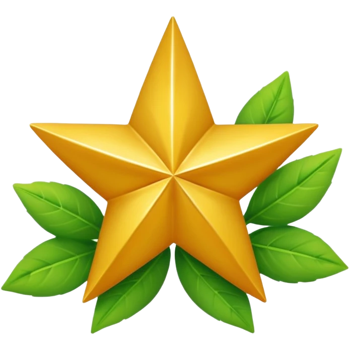 "A vibrant, golden five-pointed star emoji, with graceful green leaves subtly integrated into its points or wrapping around its base. The design should feel radiant and positive. Clean, vector-style, 32x32 pixel icon. Transparent background. Icon for achievement in health." emoji