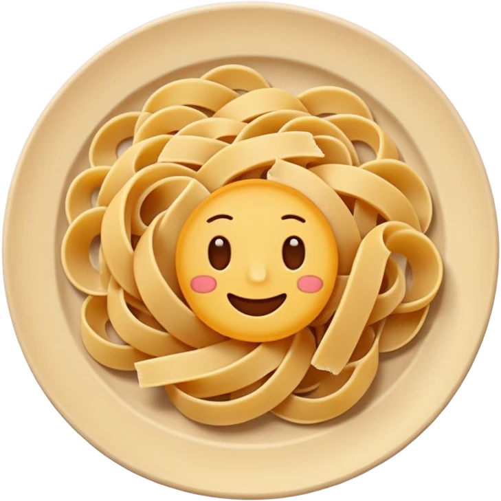 European cuisine humanless avatar in modern emoji-style illustration. Plate with pasta and bread, neutral warm colors, simple shapes, flat design, elegant and friendly. emoji