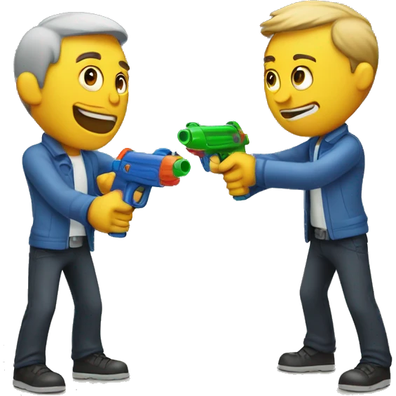Two men pointing water guns  at each other emoji