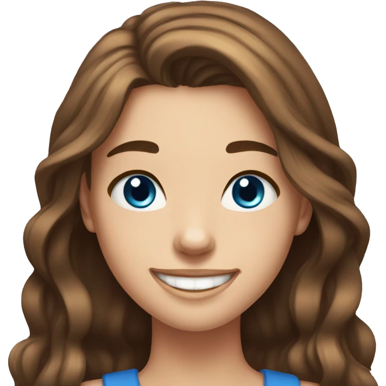 19 year old girl, long  brown hair styled not tied up, white skin, blue eyes, laughing emoji