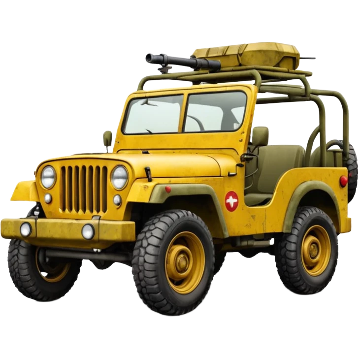 yellow military jeep with red tuning symbols emoji