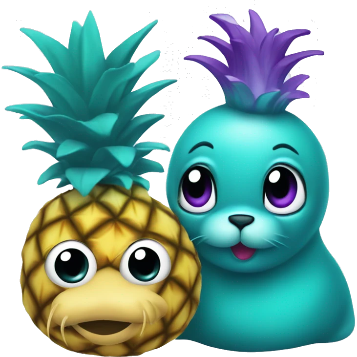 teal seal that is teal with a purple pineapple that is purple on its head emoji