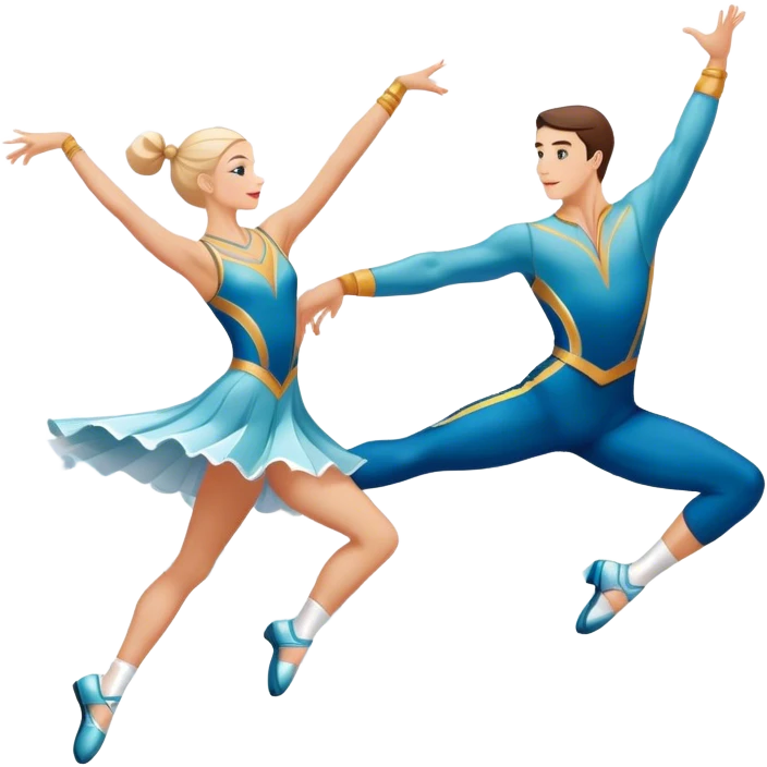 Icon for Sports Dance: a white men and women in competitive attire performing a synchronized dance with acrobatic moves, dance shoes, a rhythmic floor, and a competition backdrop. The icon should capture athleticism, technique, and acrobatic precision. Transparent background. emoji