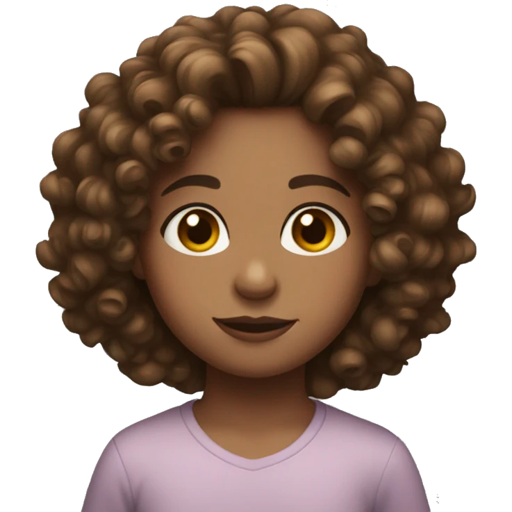 a girl with brown curly hair that is chest length and hazel eyes emoji