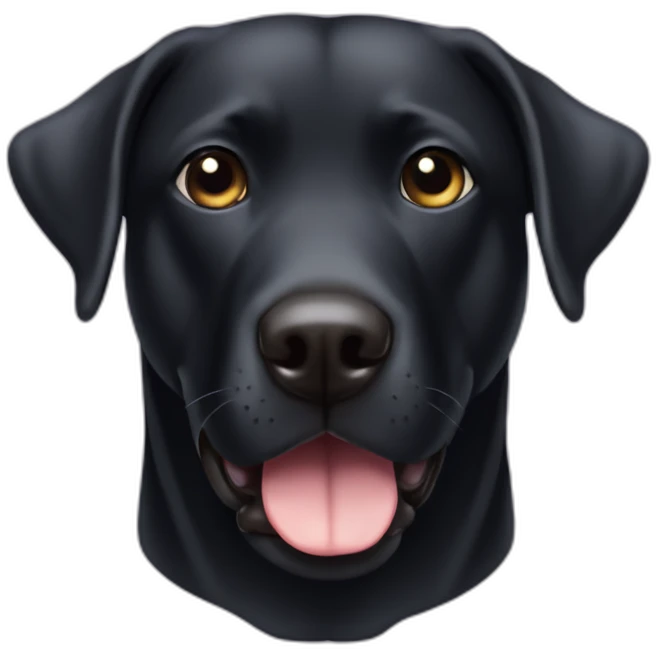 Black lab triangular face chubby body tiny black eyes small tongue emoji