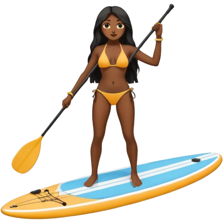 Dark long haired women in bikini on Standing paddle board emoji
