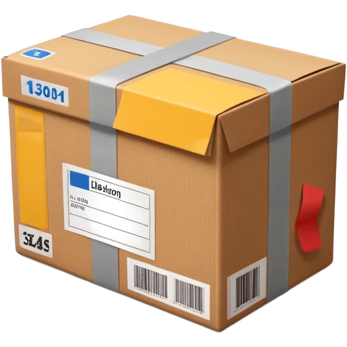  cardboard delivery box with a shipping label and tape. Rounded, glossy, smooth, soft shadows, white background.


 emoji