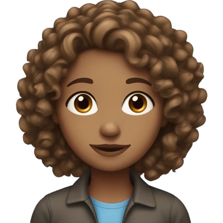 Curly girl with brown hair and blue eyes, who works in IT-company  emoji