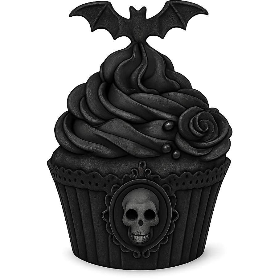 Gothic cupcake in imagen 4 style, no background emoji