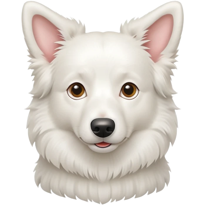 A pure white Border Collie dog sitting, with fluffy fur, alert pointed ears, and friendly expression emoji
