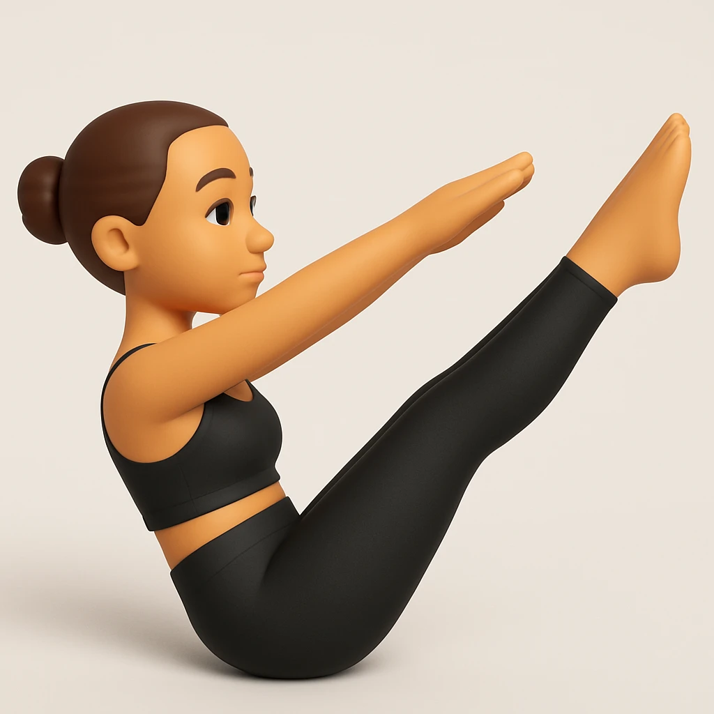 Create an emoji of a woman doing a Pilates teaser pose inspired by the reference photo. The style should be 3D emoji with a neutral background and a serene expression on her face. emoji