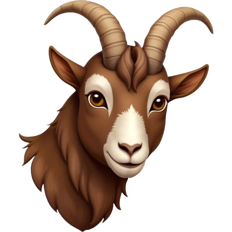 Cinematic Noble Brown Goat Portrait Emoji, Poised and regal, with a sturdy, agile build and a smooth, well-groomed rich brown fur accented by gracefully curved horns, deep-set soulful dark eyes, Simplified yet sharp and sophisticated features, highly detailed, glowing with a warm, dignified glow, high shine, intelligent and spirited, stylized with an air of rustic elegance, focused and attentive, soft glowing outline, capturing the essence of a watchful and confident goat, so majestic it feels as though it could leap out of the screen with effortless authority! emoji
